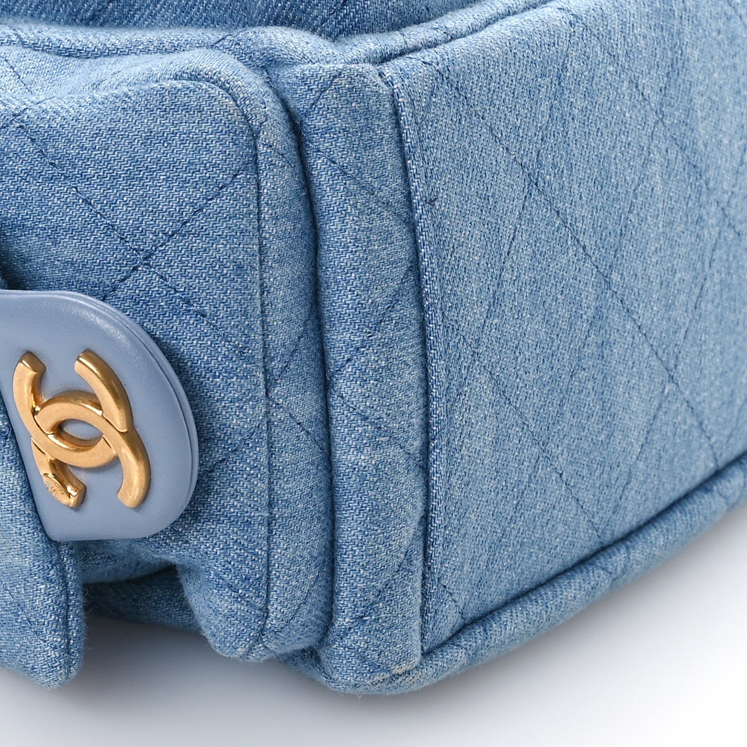 Chanel Washed Denim Quilted Cargo Large Hobo Light Blue