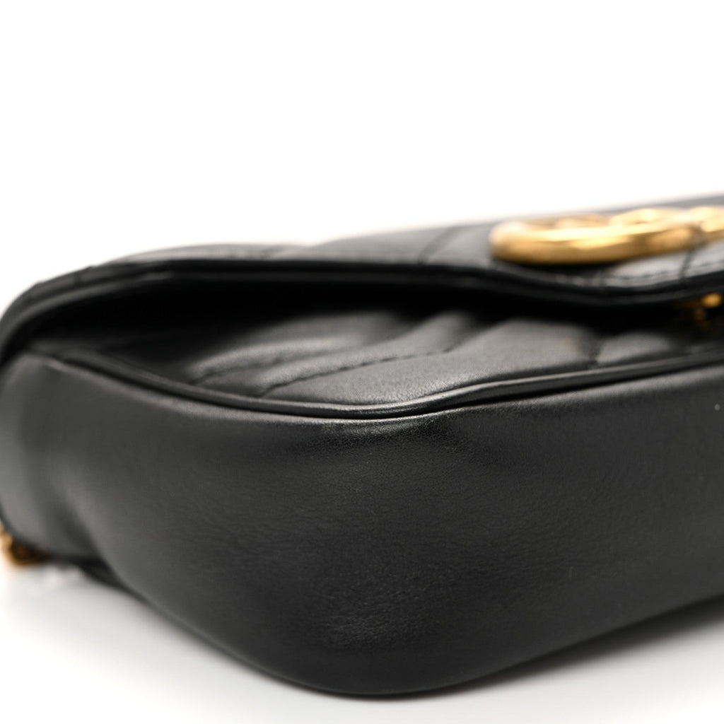 Gucci Calfskin Matelasse Super Mini GG Marmont Shoulder Bag Black