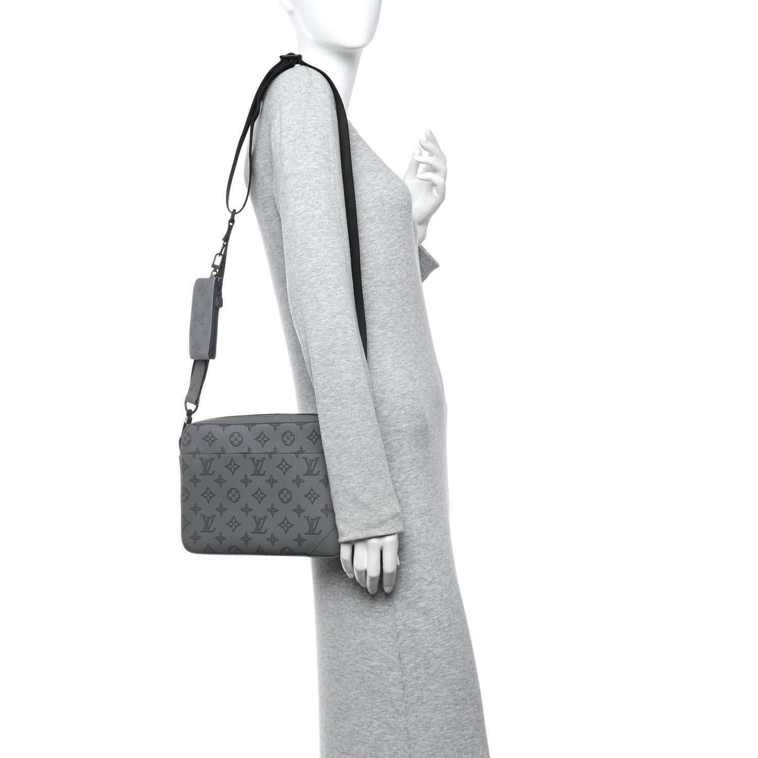 Louis Vuitton Calfskin Monogram Shadow Trio Messenger Anthracite Gray