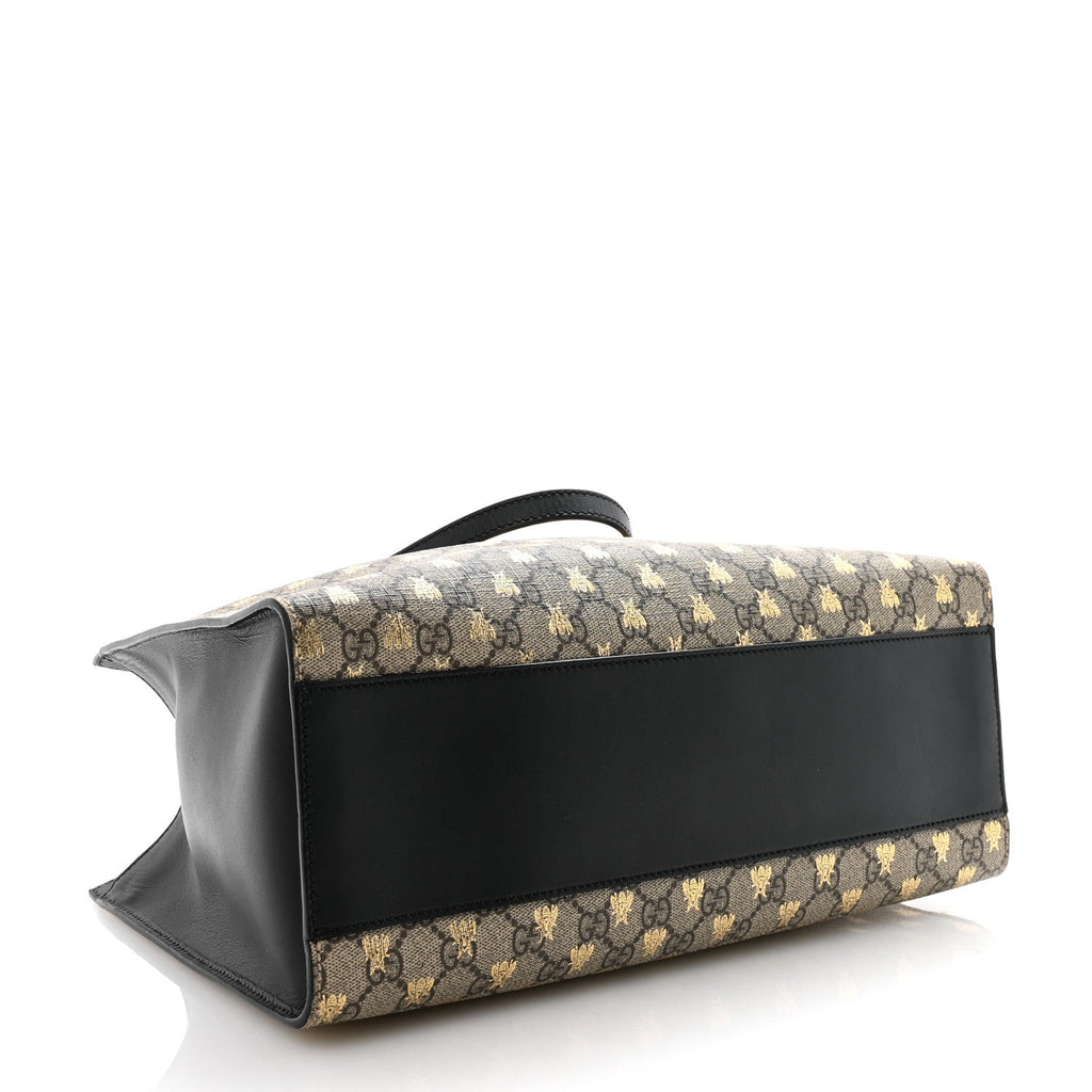 Gucci GG Supreme Monogram Bees Medium Padlock Tote Beige Oro Black
