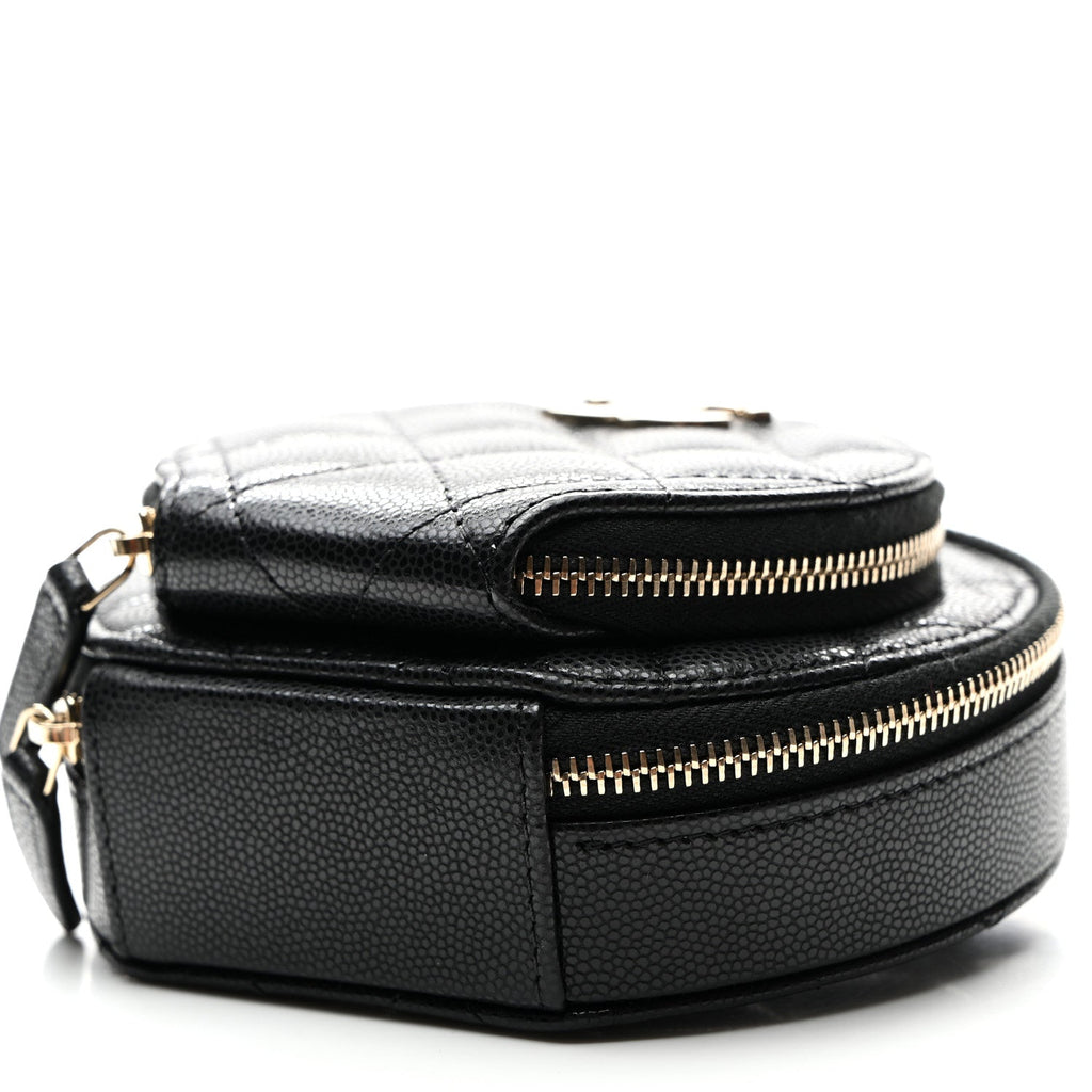 Chanel Caviar Quilted Round Coco Clutch With Chain Black