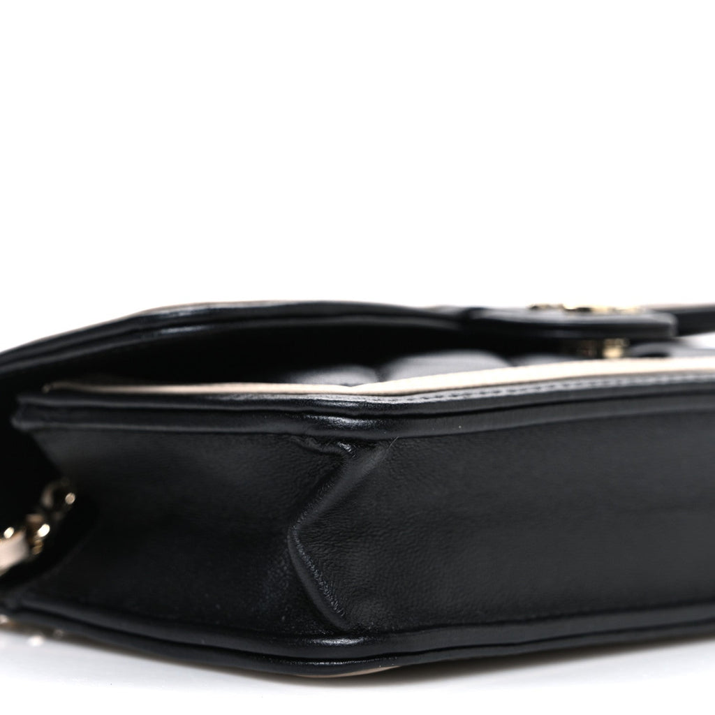 Chanel Lambskin Quilted Phone Holder Wallet With Chain Black Beige