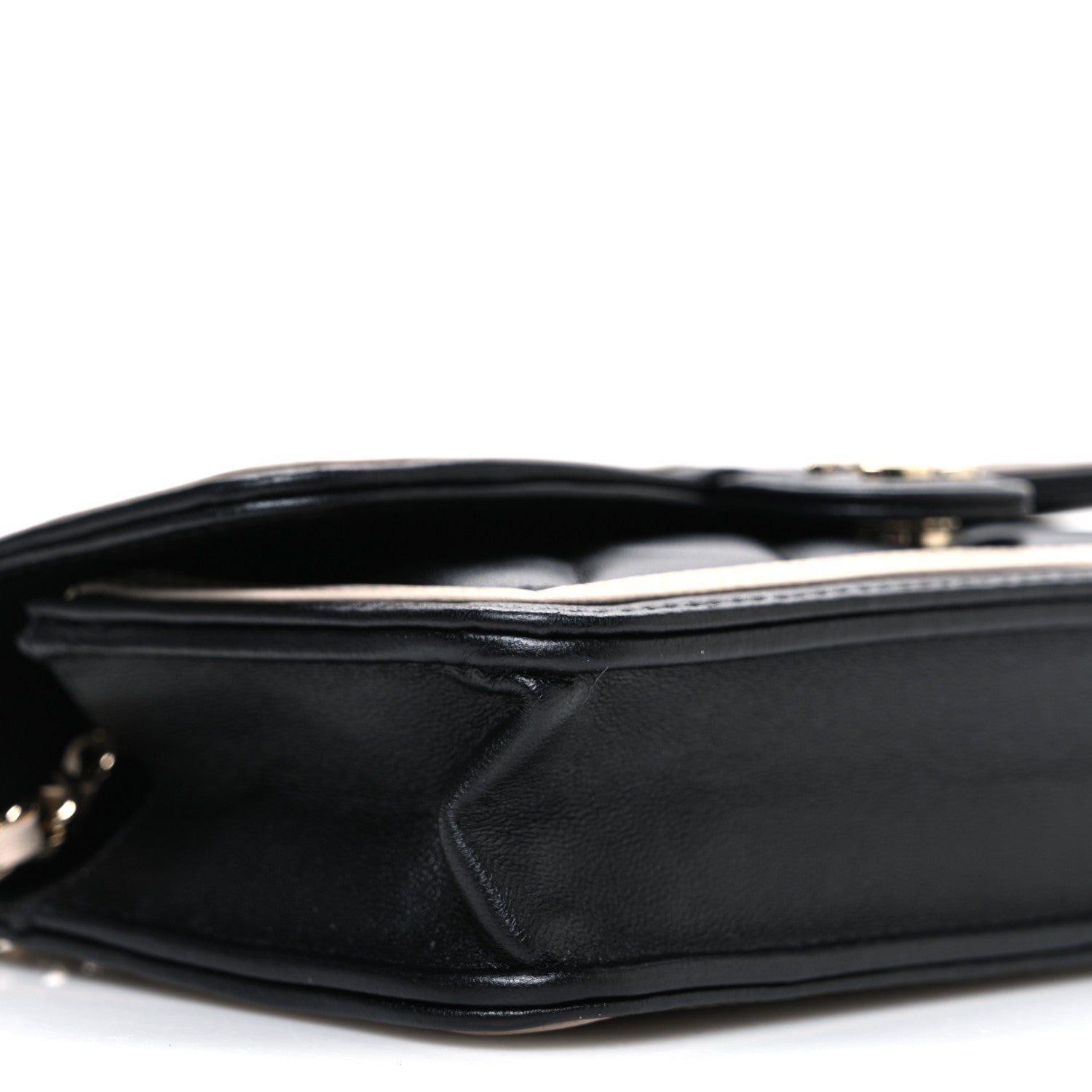 Chanel Lambskin Quilted Phone Holder Wallet With Chain Black Beige