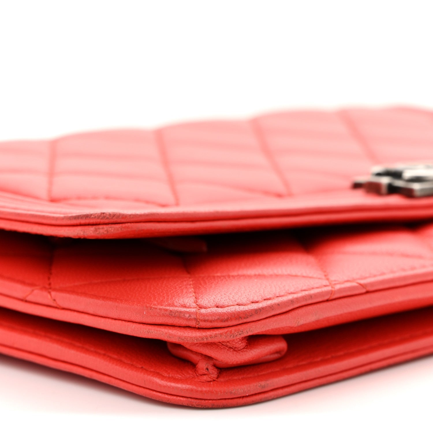 Chanel Lambskin Quilted Boy Wallet On Chain WOC Red
