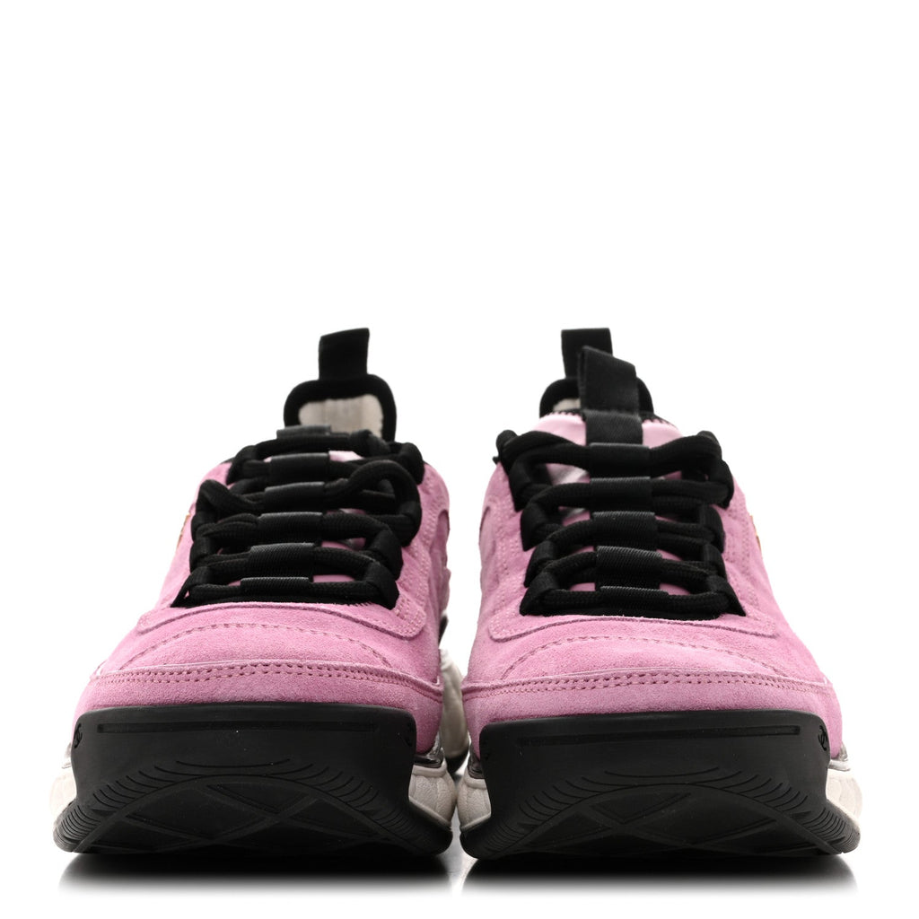 Chanel Suede Calfskin Nylon Grosgrain CC Sneakers 39 Dark Pink