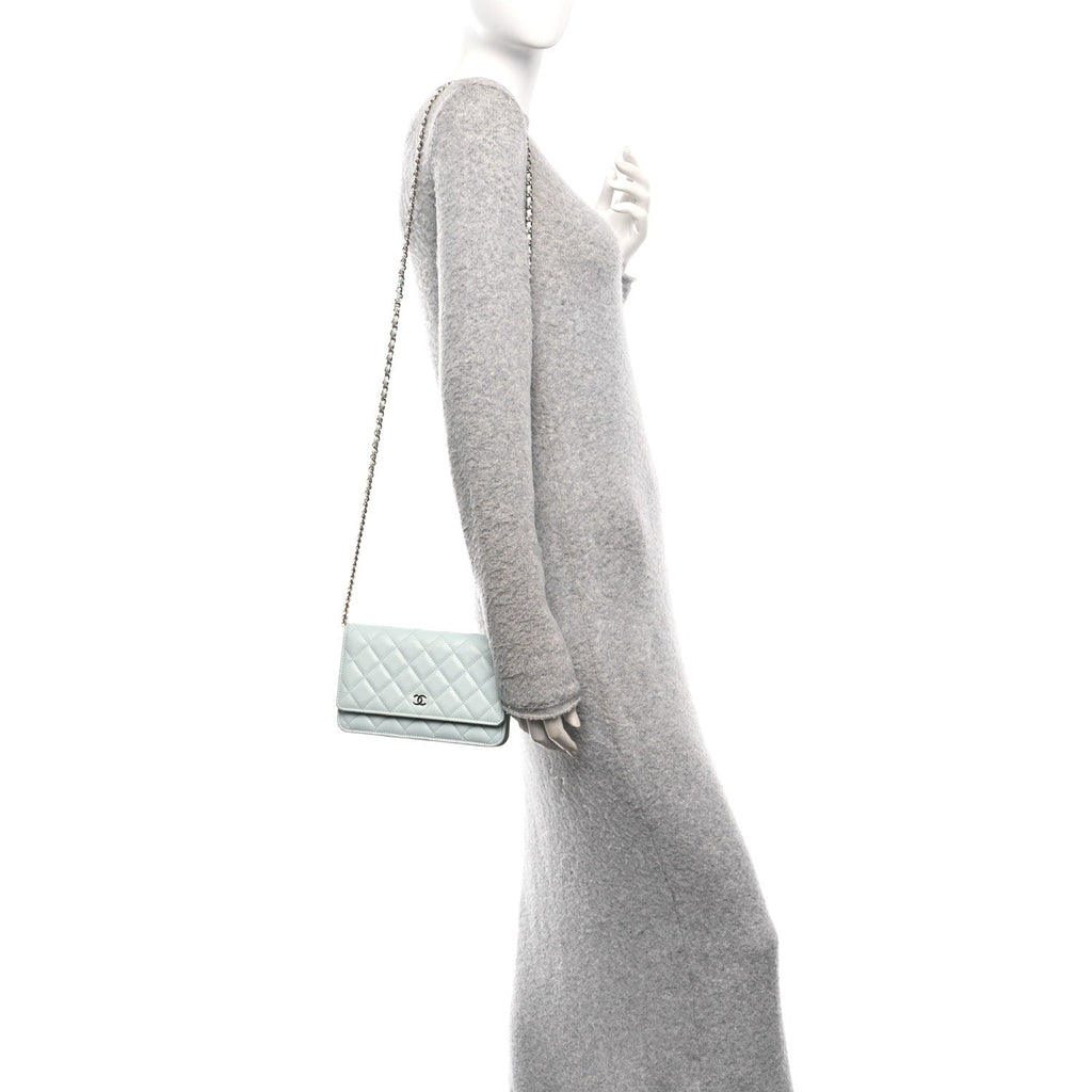 Chanel Caviar Quilted Wallet on Chain WOC Light Blue
