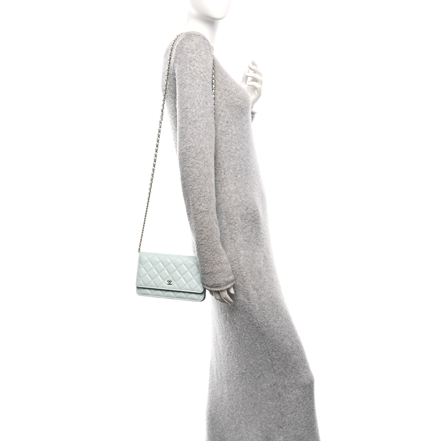 Chanel Caviar Quilted Wallet on Chain WOC Light Blue