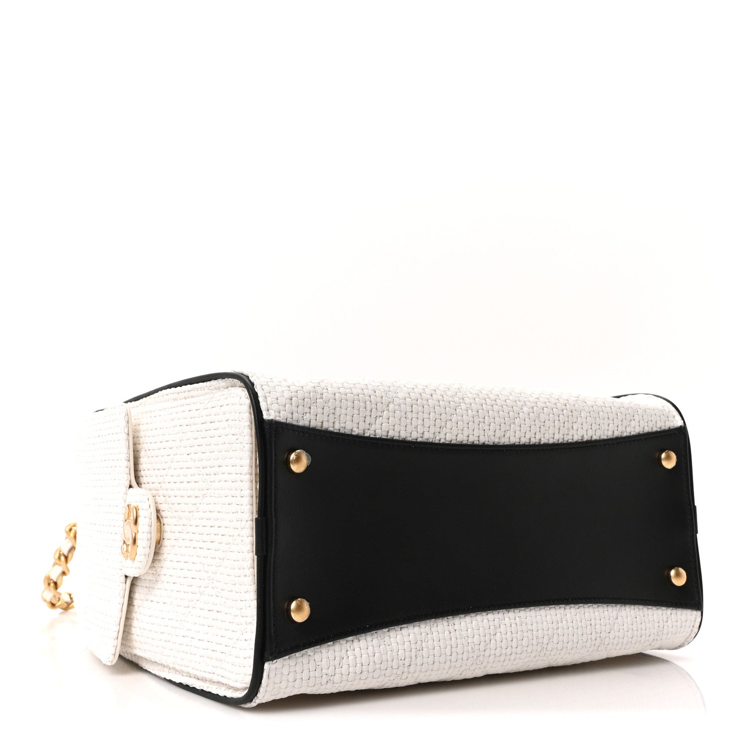 Chanel Braided Raffia Calfskin Quilted Small Chanel 25 Handbag White Black