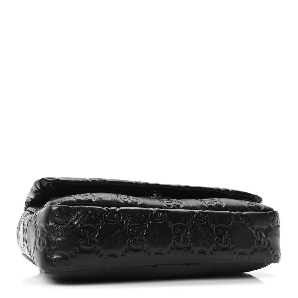 Gucci Lambskin Embossed Mini GG Milano Top Handle Shoulder Bag Black