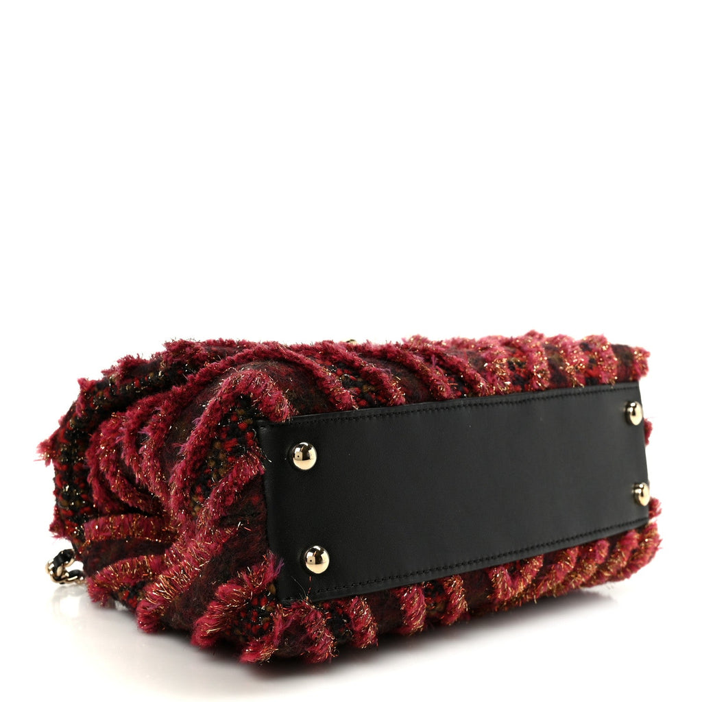 Chanel Tweed Fringe Mini Coco Handle Flap Red Black