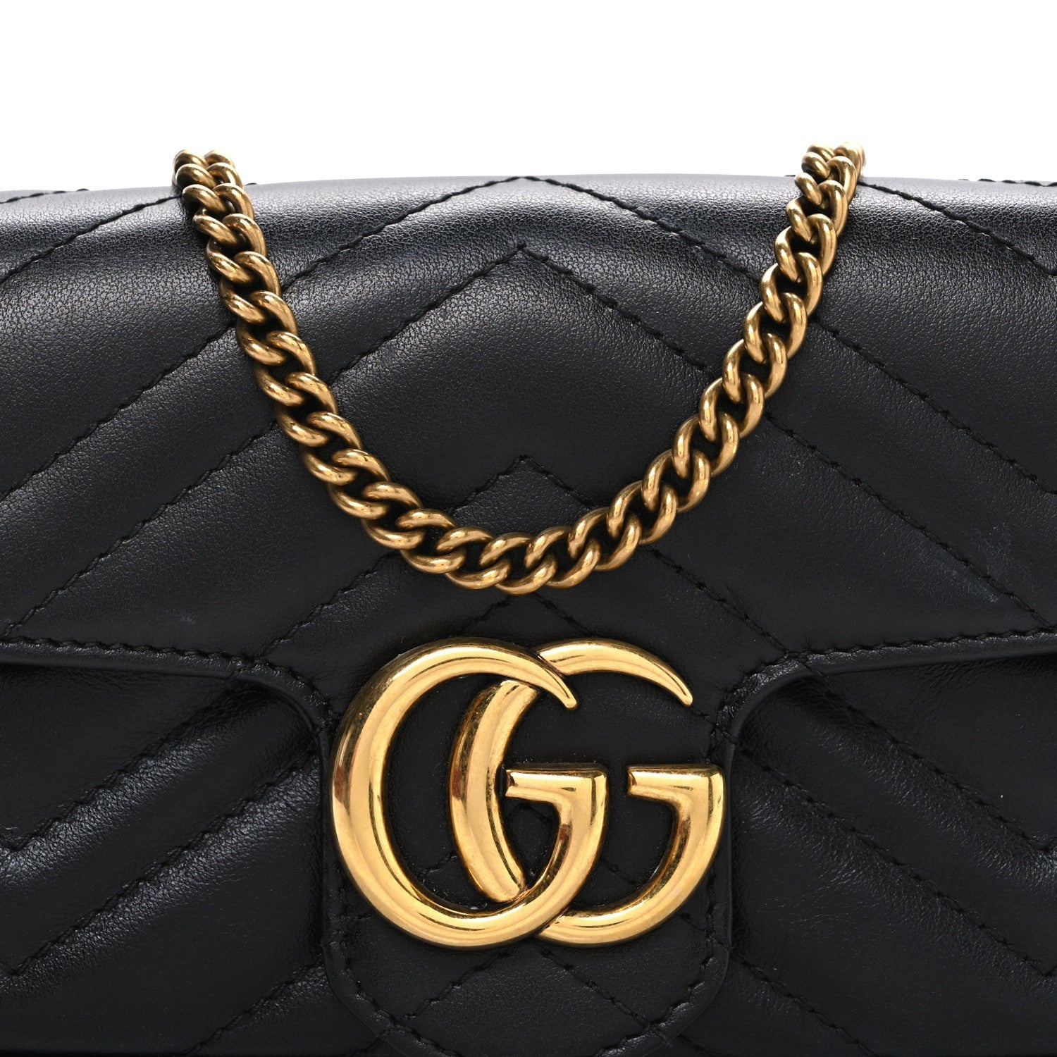 Gucci Calfskin Matelasse Super Mini GG Marmont Shoulder Bag Black
