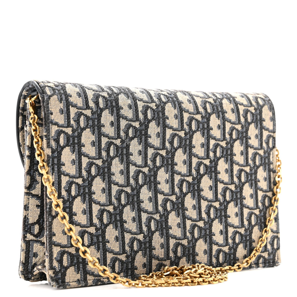 Christian Dior Oblique Saddle Chain Pouch Blue