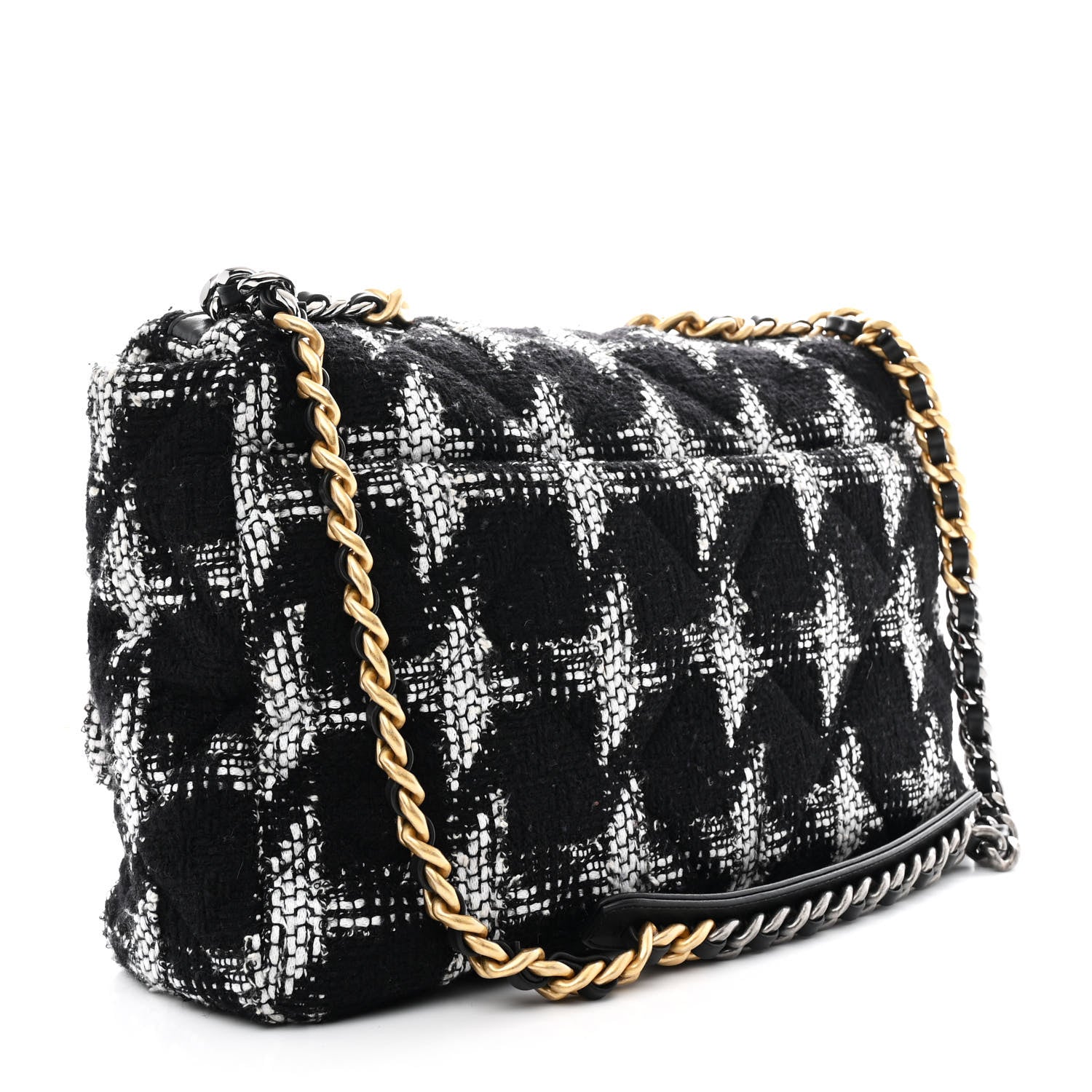 Chanel Tweed Quilted Maxi Chanel 19 Flap Black White