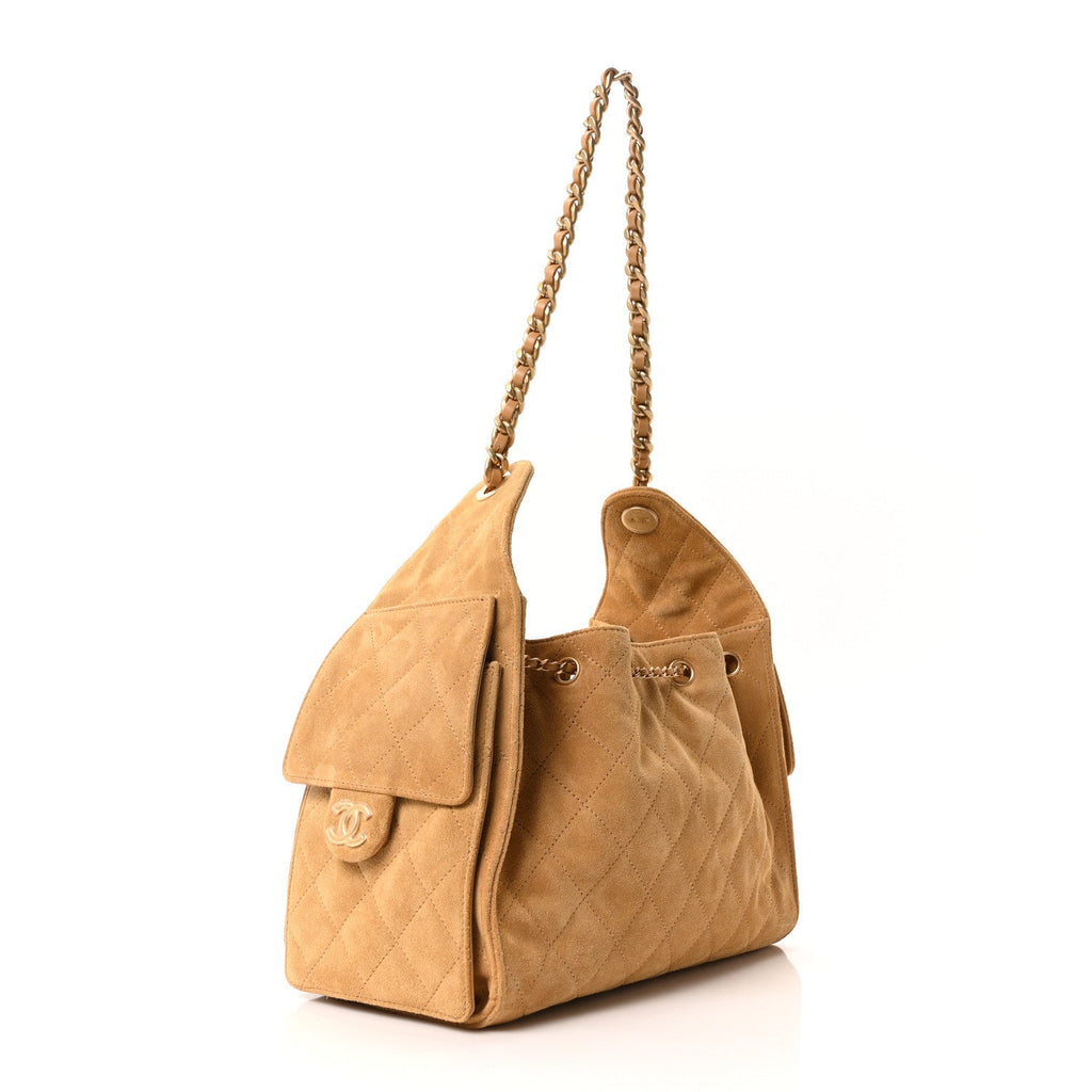 Chanel Suede Quilted Small Chanel 25 Handbag Beige