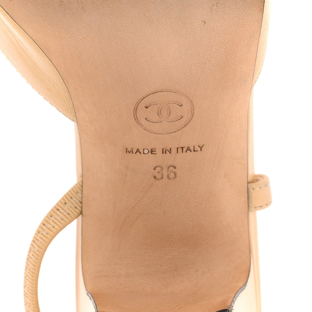 Goatskin Grosgrain Cap Toe CC Slingback Pumps 36 Beige Black
