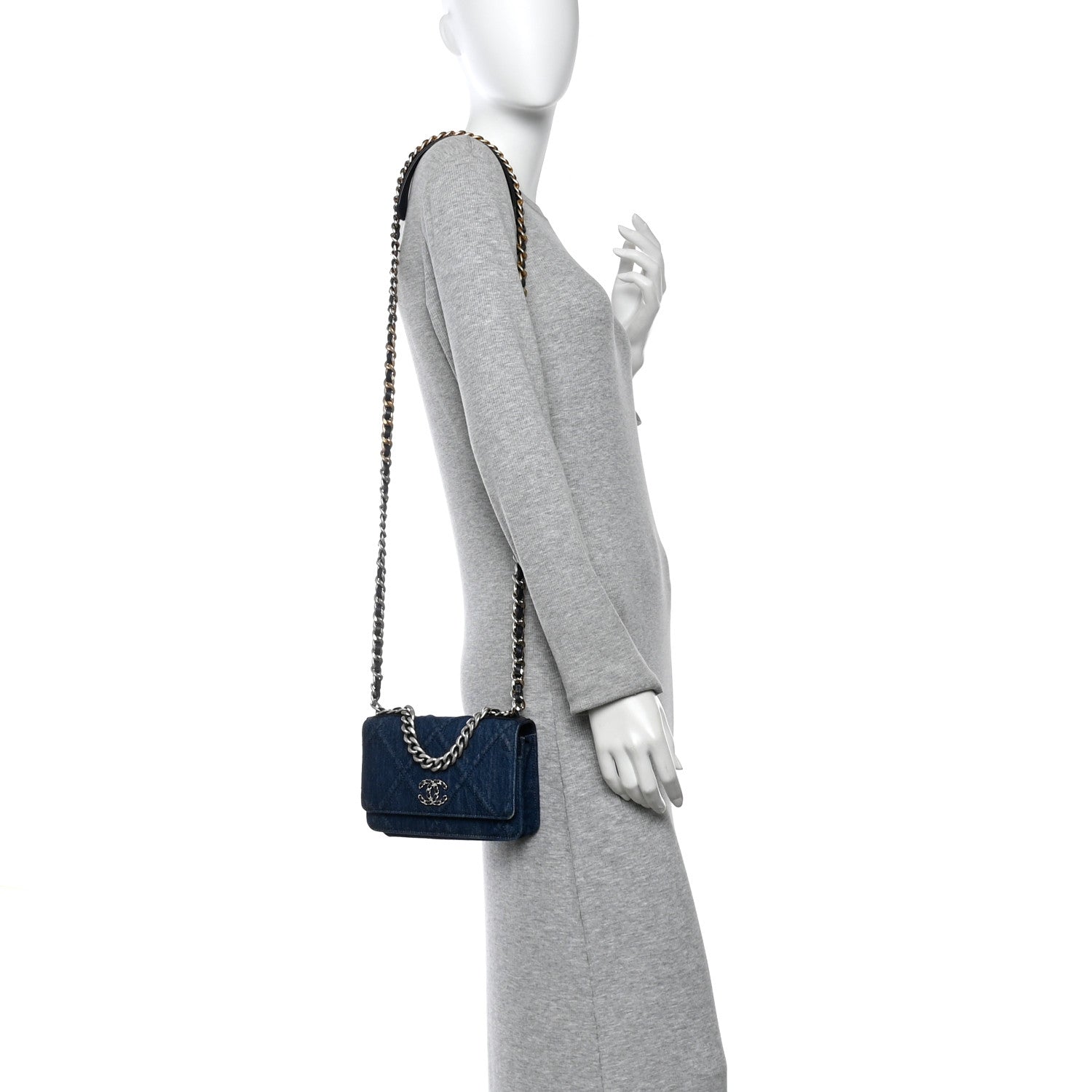 Chanel Denim Quilted Chanel 19 Wallet On Chain WOC Blue
