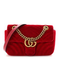 Gucci Velvet Matelasse Mini GG Marmont Shoulder Bag Hibiscus Red