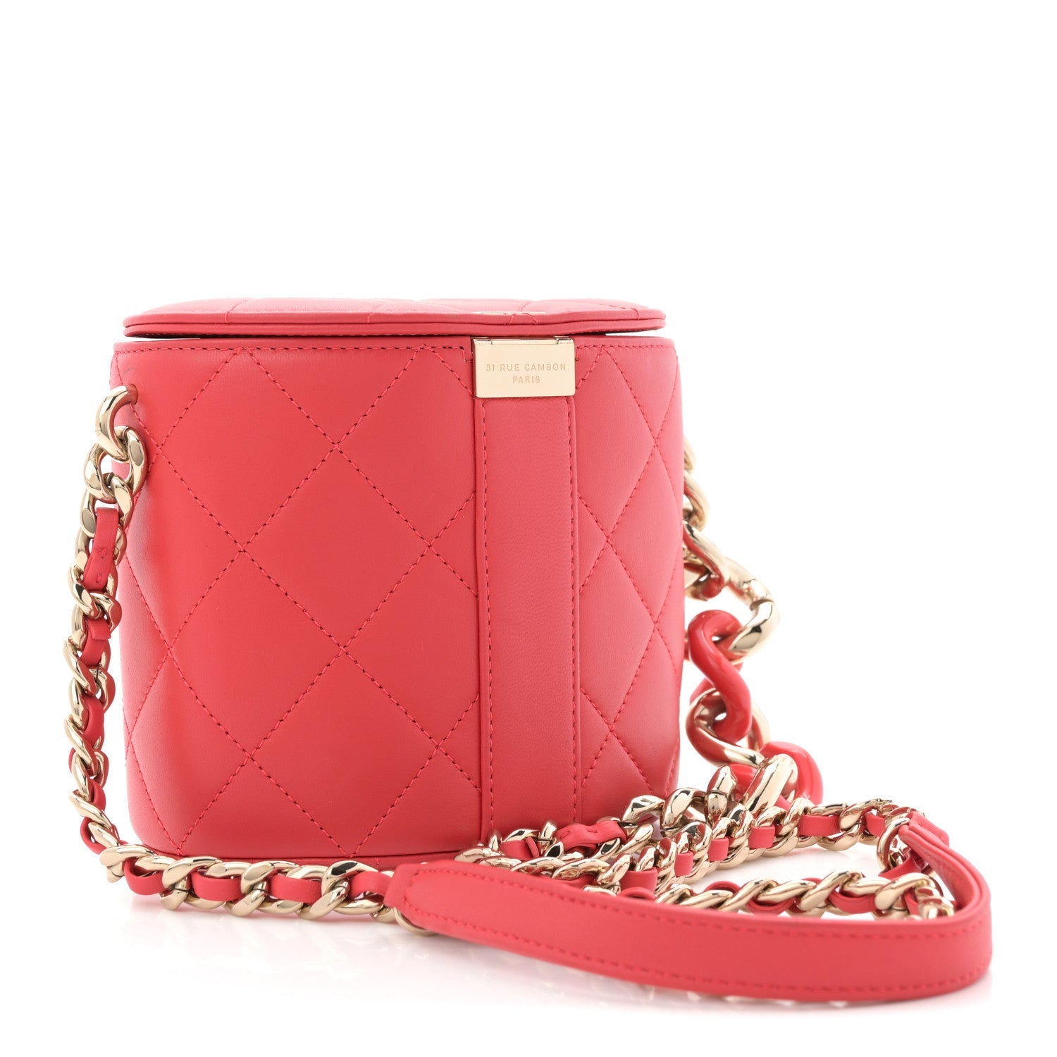 Chanel Lambskin Resin Elegant Chain Vanity Case Red