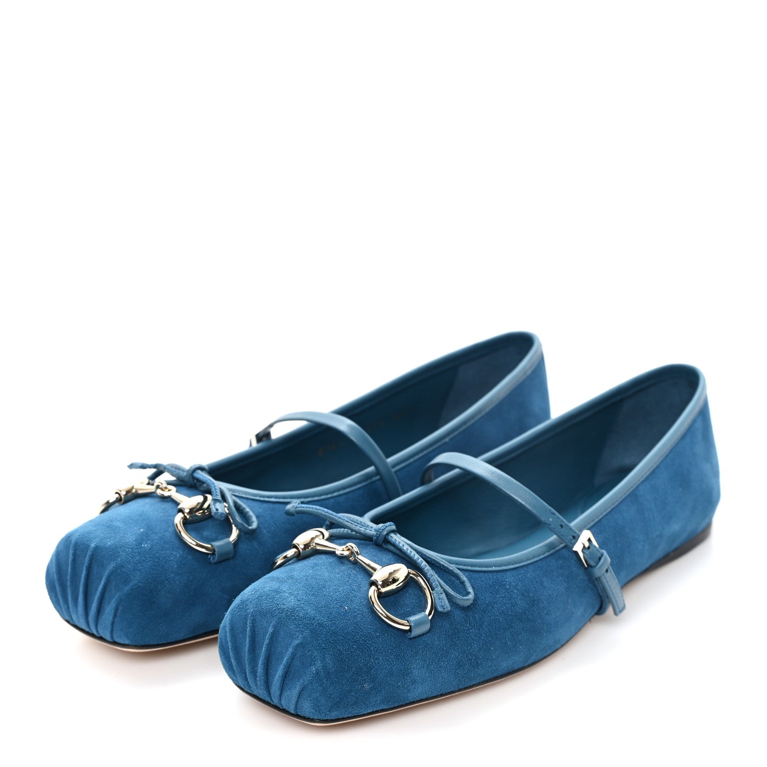 Gucci Kid Scamosciato Horsebit Ballet Flats 37.5 Deep Acqua
