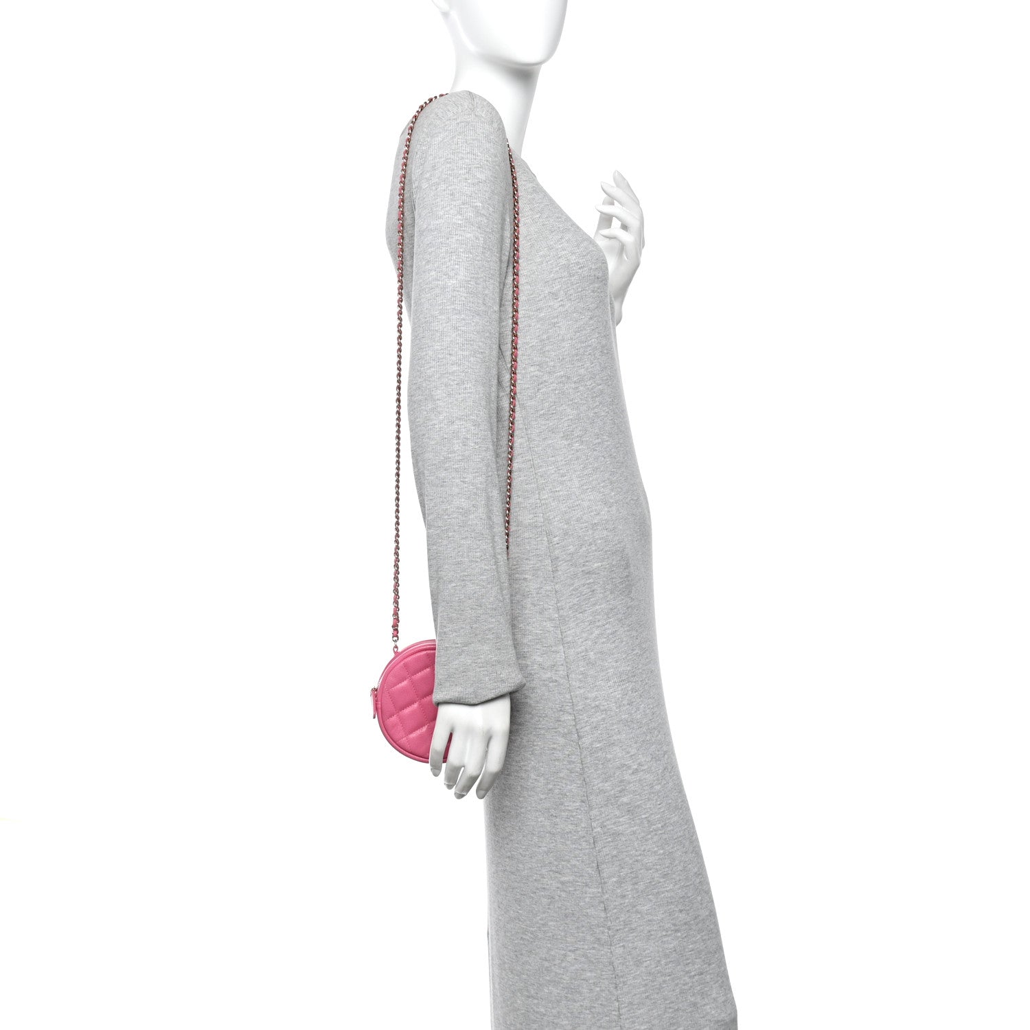 Chanel Caviar Quilted Round Clutch With Chain Pink
