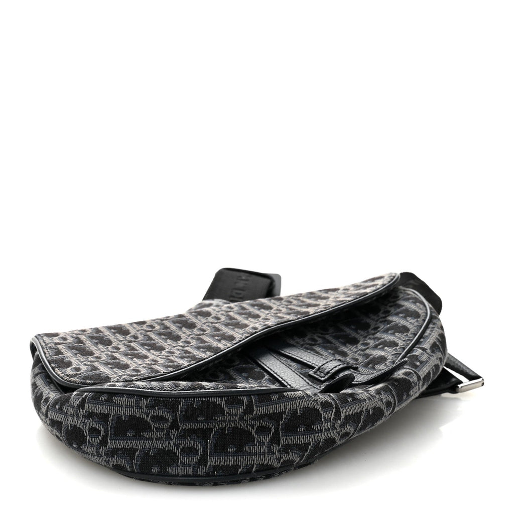 Christian Dior Oblique Mens Saddle Bag Black Blue