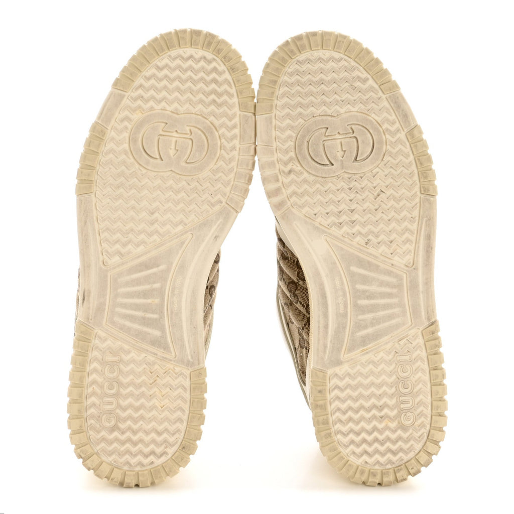 Gucci Calfskin GG Monogram Re-Web Womens Sneakers 39 White Beige Ebony