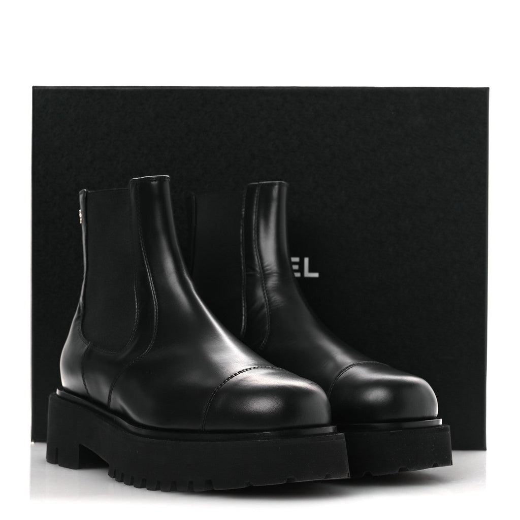 Calfskin Cap Toe CC Short Boots 41 Black