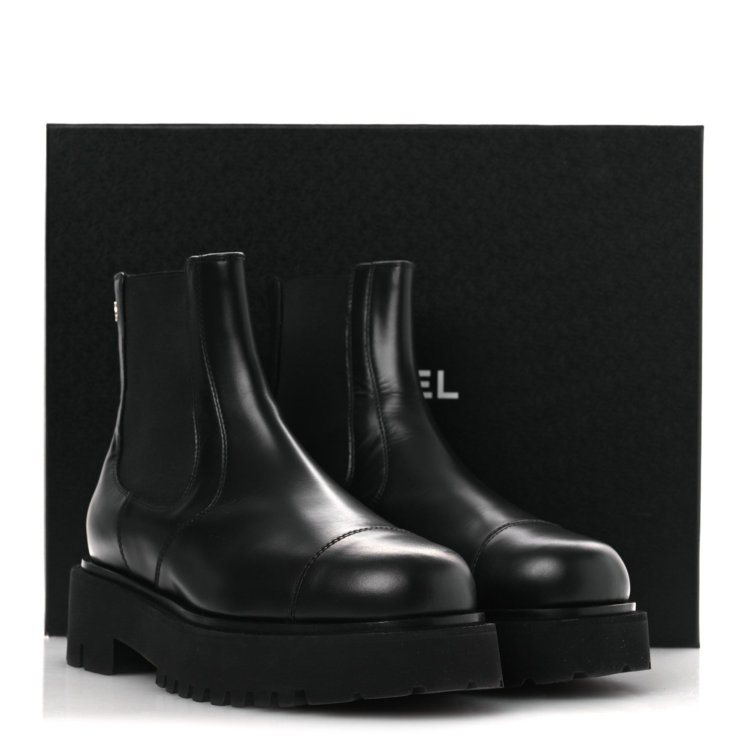 Calfskin Cap Toe CC Short Boots 41 Black