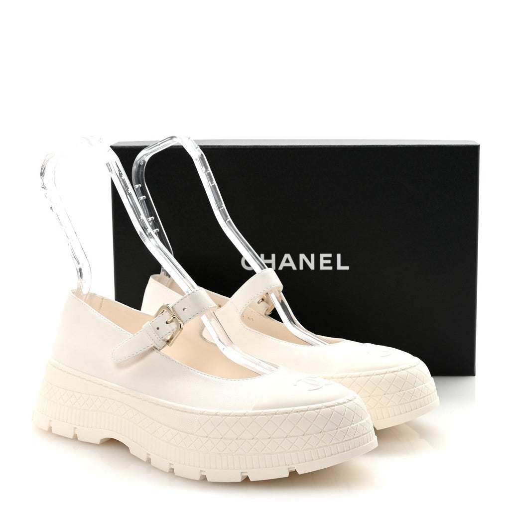 Lambskin Mary Jane Flats 41 White