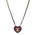 Lambskin Tweed CC Locket Pendant Necklace Black Pink Gold
