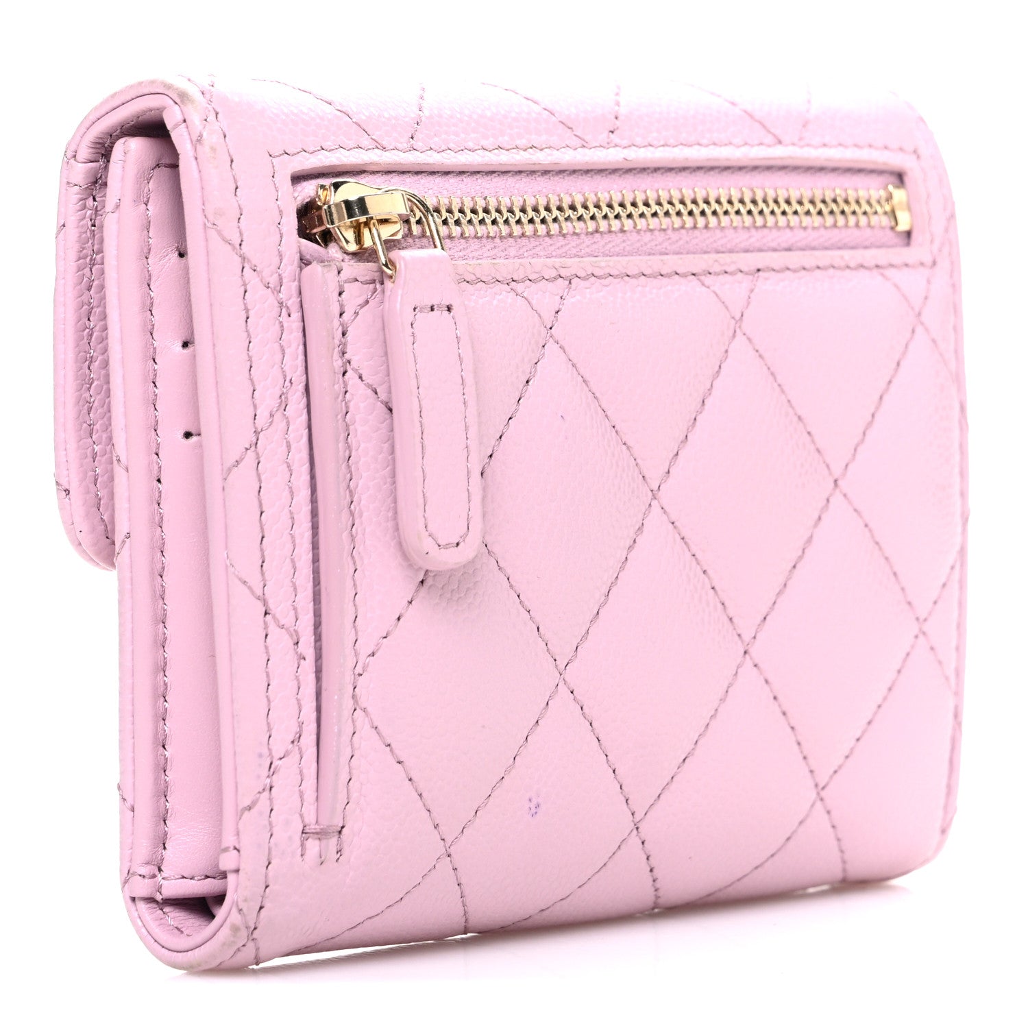 Caviar Quilted Compact Flap Wallet Light Pink