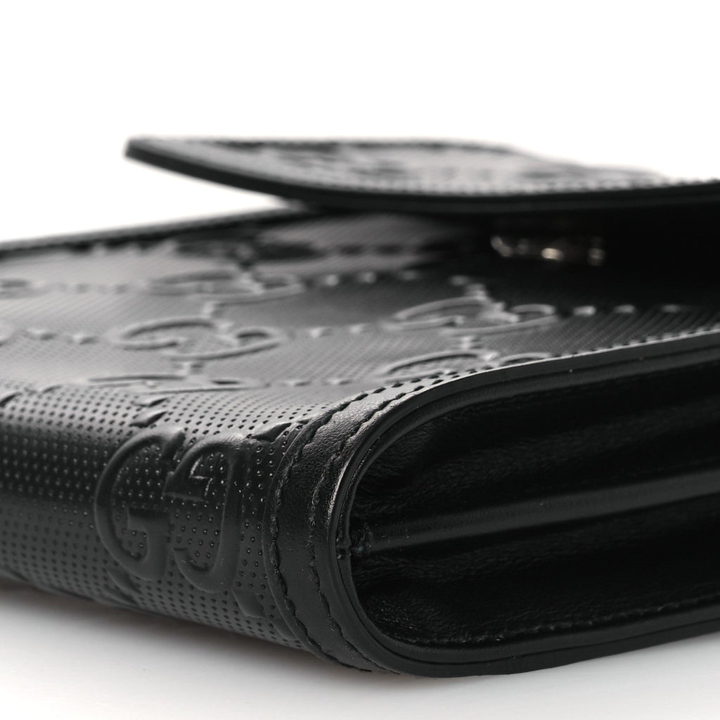Gucci Calfskin GG Tennis Embossed Messenger Bag Black