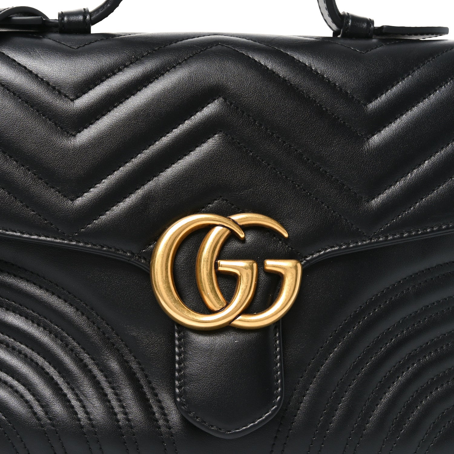 Gucci Calfskin Matelasse Small GG Marmont Top Handle Shoulder Bag Black
