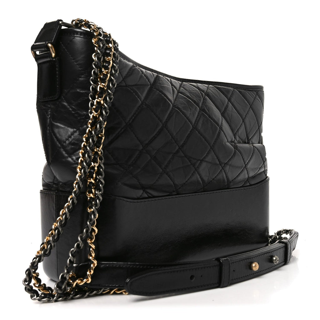 Chanel Aged Calfskin Quilted Medium Gabrielle Hobo Black