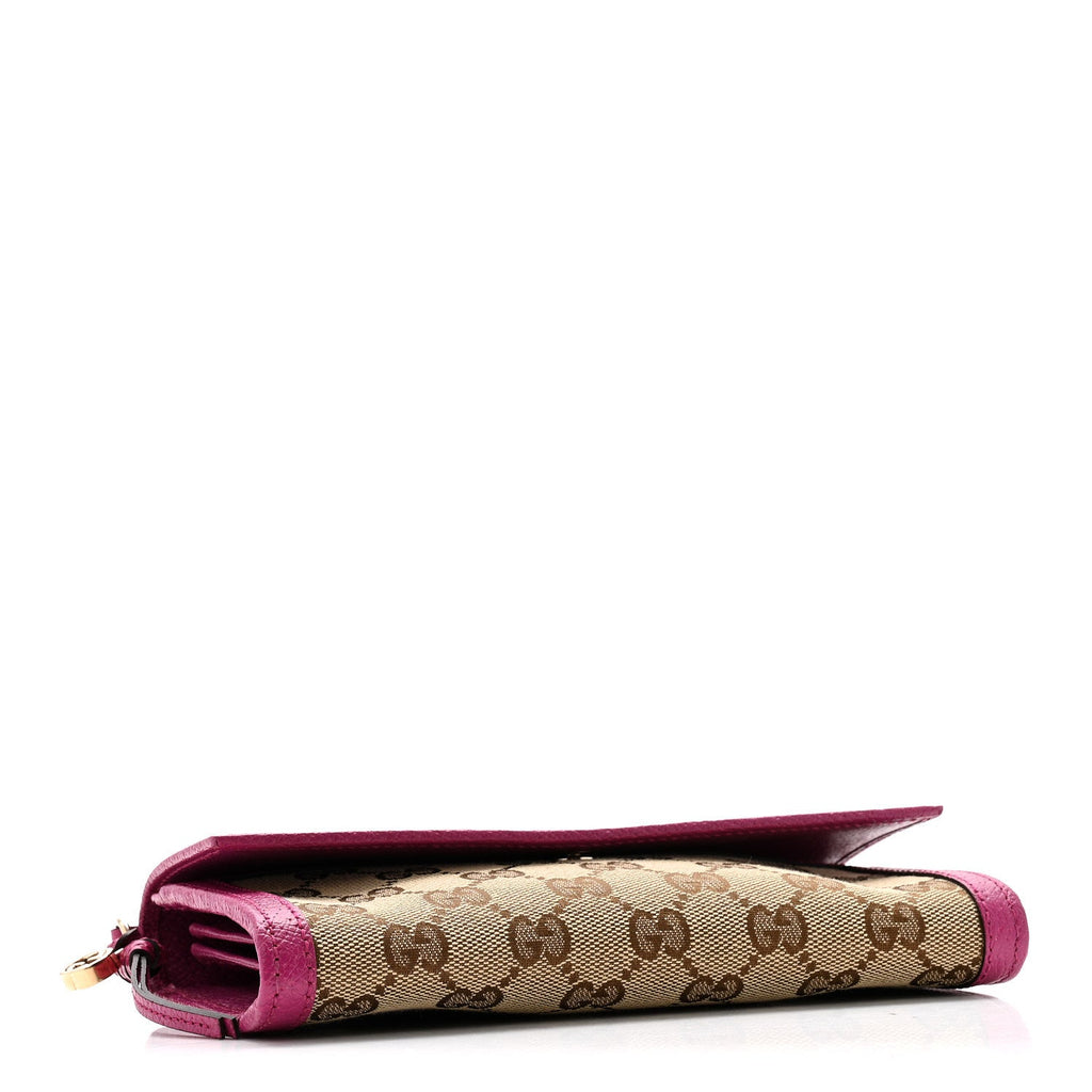 Gucci Calfskin GG Monogram Continental Wallet Beige Fuchsia