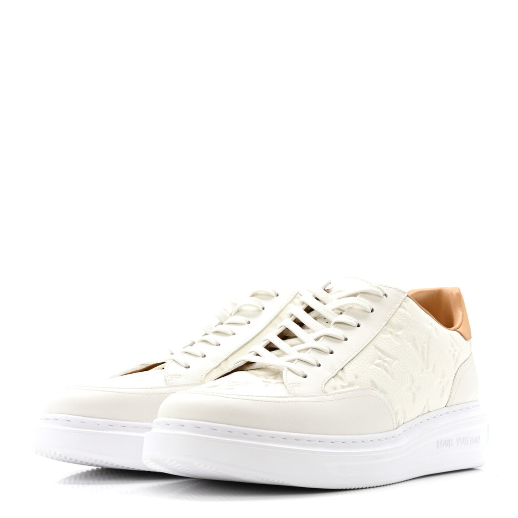 Louis Vuitton Grained Calfskin Embossed Monogram Mens Beverly Hills Sneakers 8.5 White