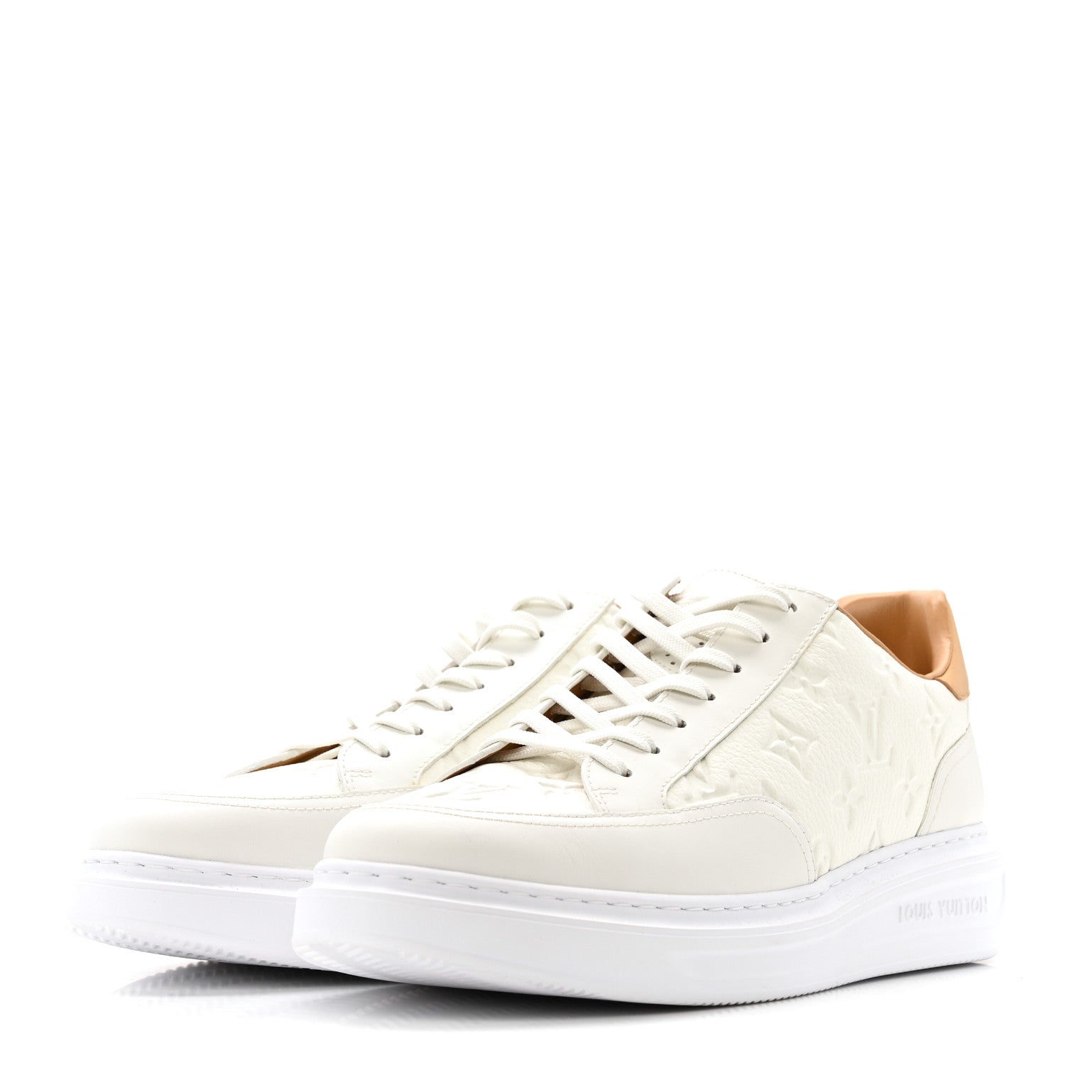 Louis Vuitton Grained Calfskin Embossed Monogram Mens Beverly Hills Sneakers 8.5 White
