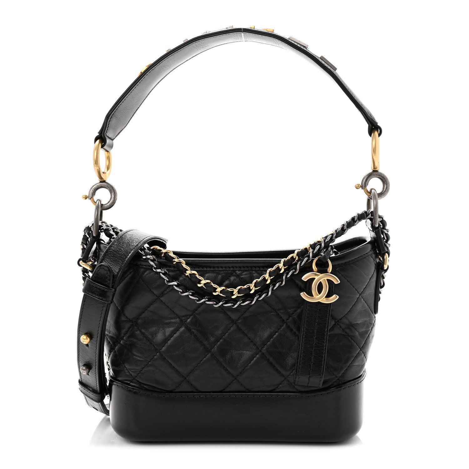 Chanel Aged Calfskin Quilted Small Gabrielle Logo Hobo Black