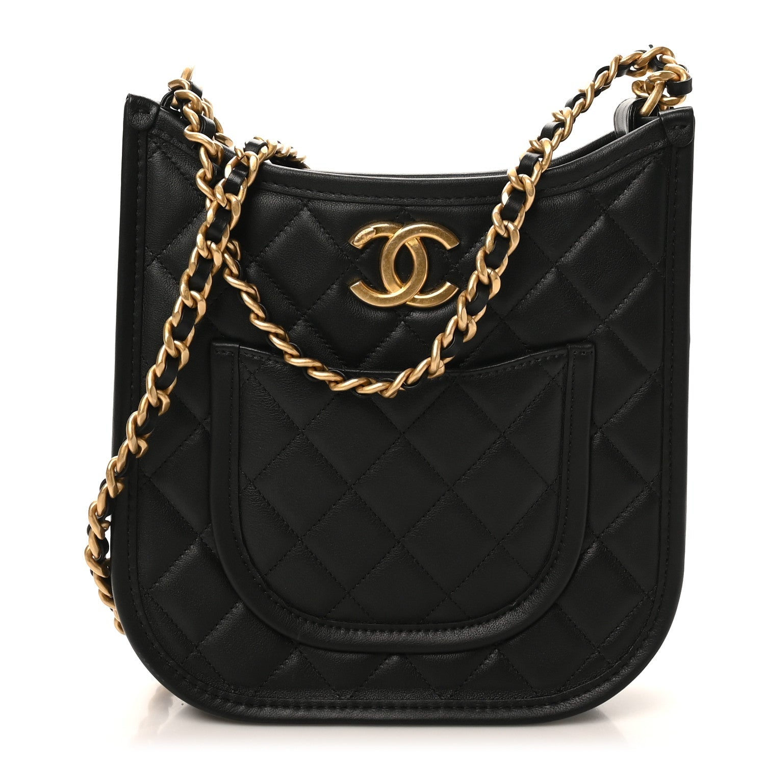 Chanel Calfskin Quilted CC Hobo Handbag Black