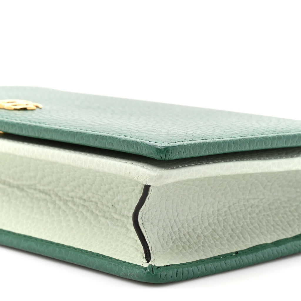 Gucci Dollar Calfskin Mini GG Marmont Chain Wallet Emerald Green Salvy Green
