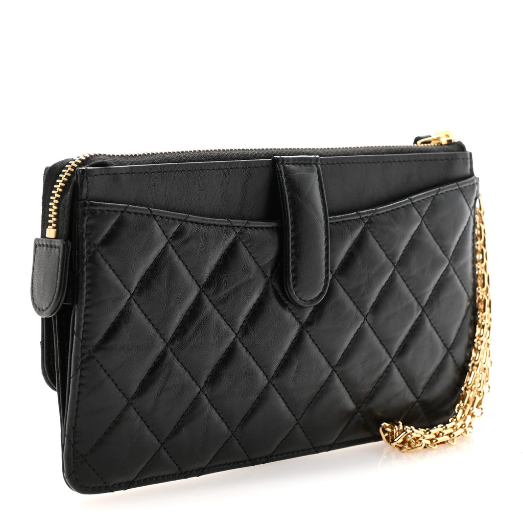 Aged Calfskin Quilted 2.55 Reissue Pouch With Chain Handle Black
