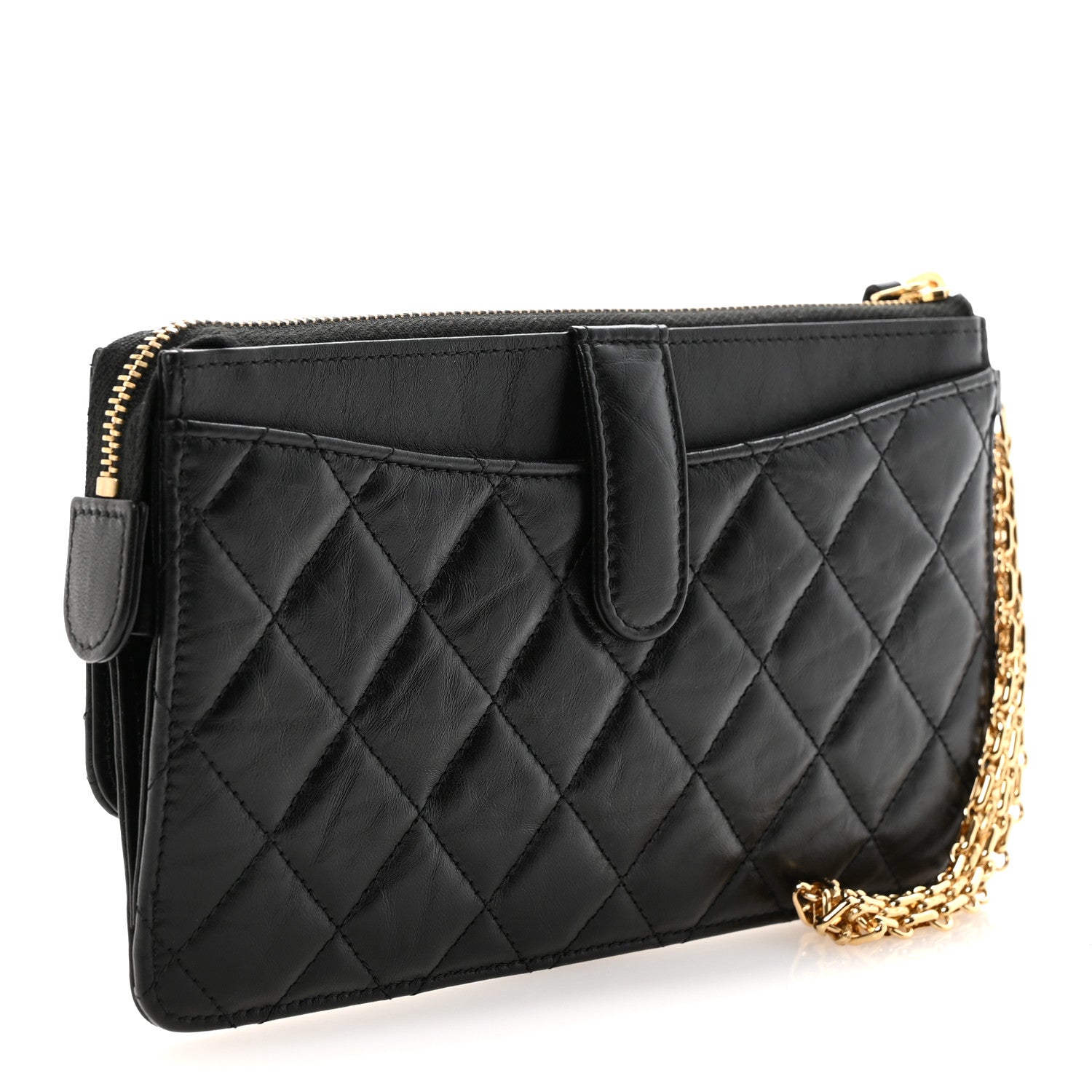 Aged Calfskin Quilted 2.55 Reissue Pouch With Chain Handle Black