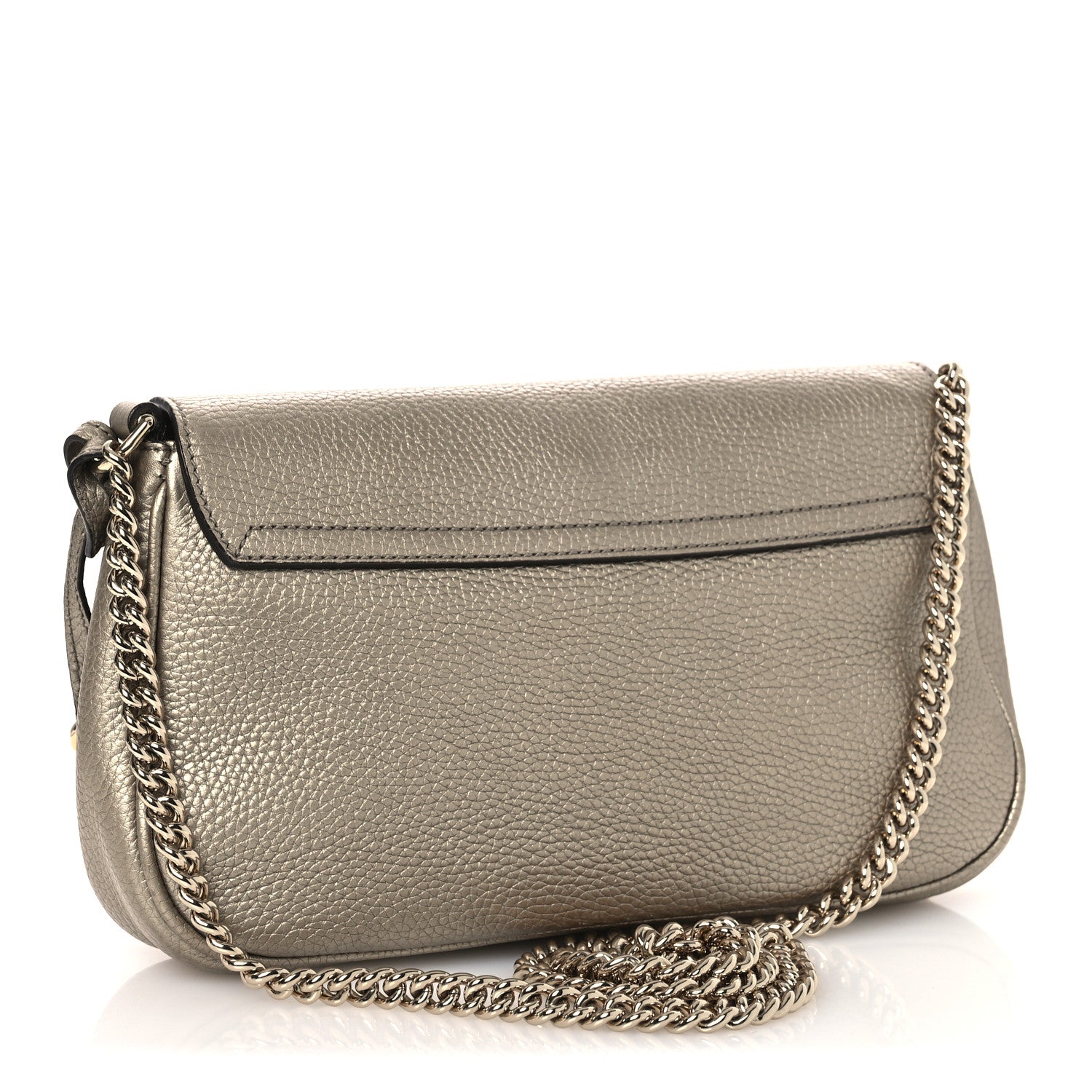 Gucci Metallic Pebbled Calfskin Medium Soho Flap Crossbody Golden Beige