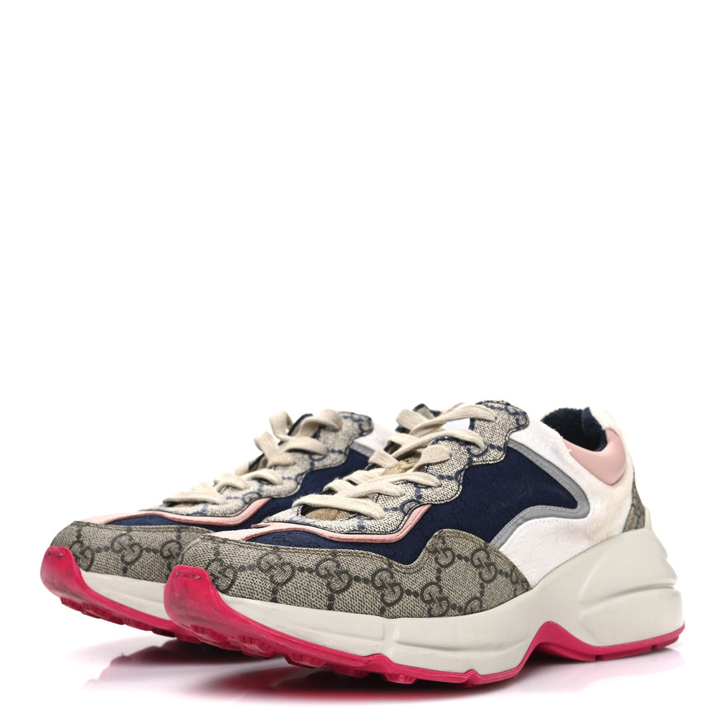 Gucci GG Supreme Monogram Mix Monogram Womens Rhyton Sneakers 36 London Blue Beige Pale Pink