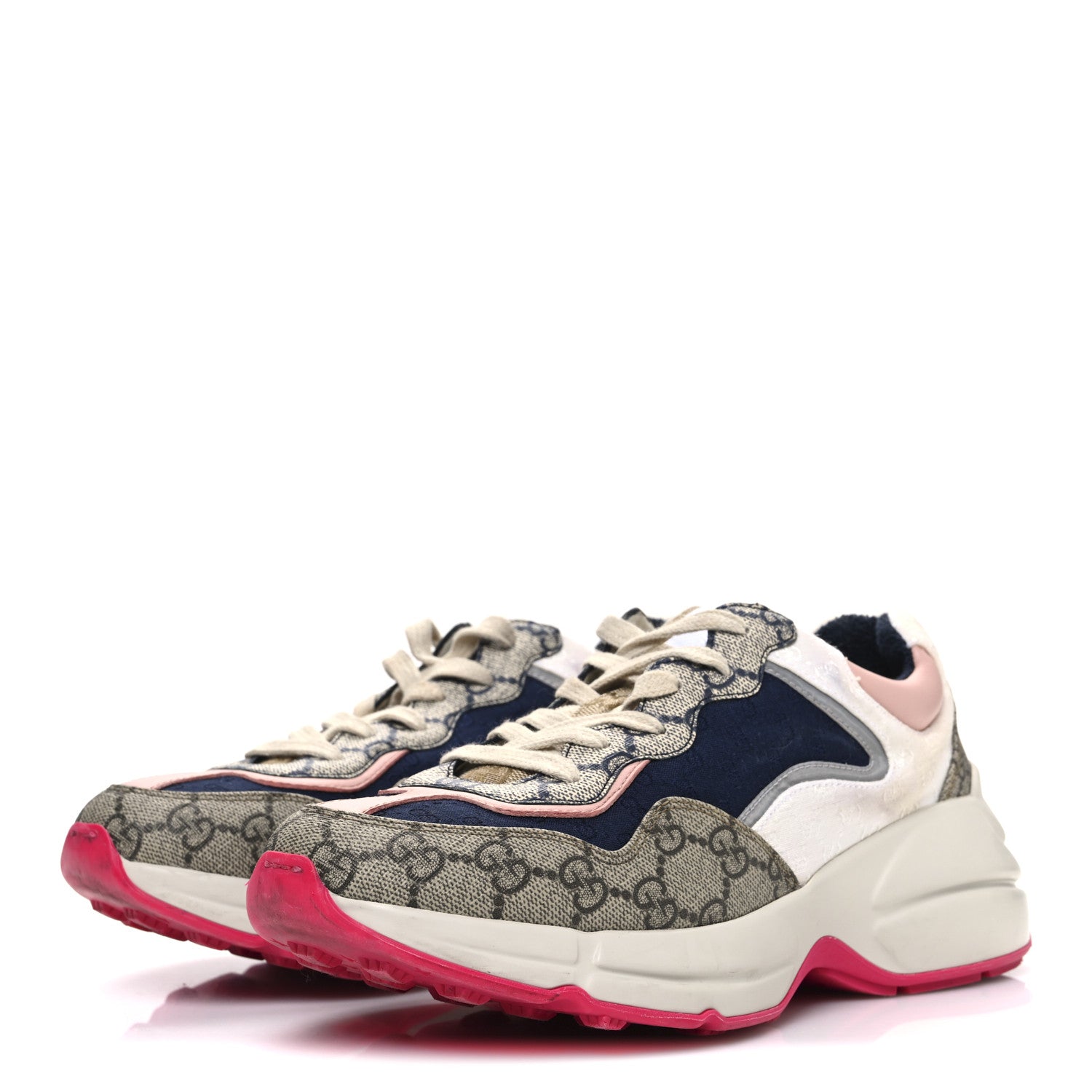 Gucci GG Supreme Monogram Mix Monogram Womens Rhyton Sneakers 36 London Blue Beige Pale Pink