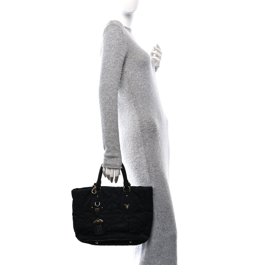 Prada Tessuto Nylon Chevron Quilted Tote Black