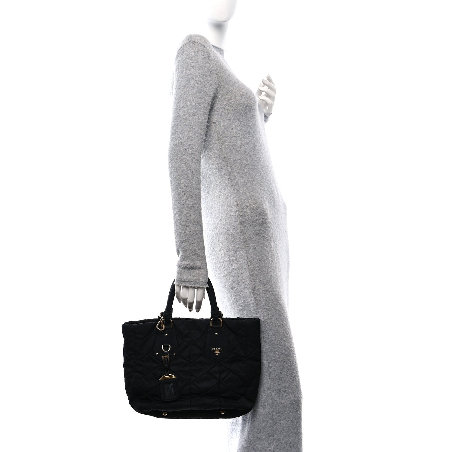 Prada Tessuto Nylon Chevron Quilted Tote Black