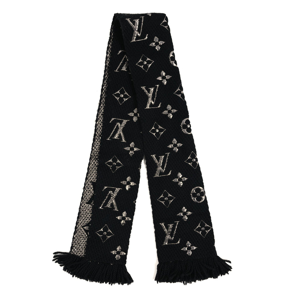 Louis Vuitton Wool Silk Logomania Shine Scarf Black