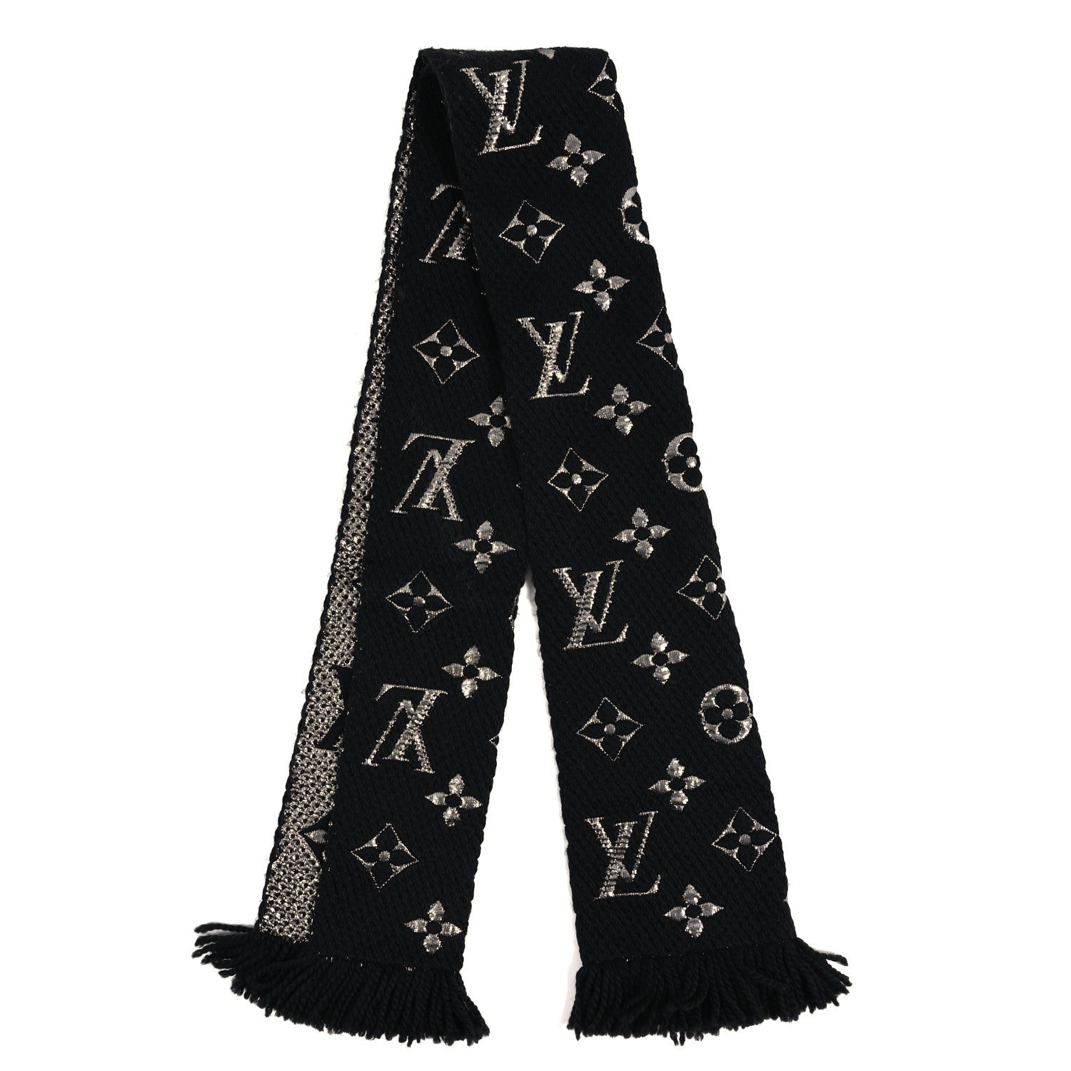 Louis Vuitton Wool Silk Logomania Shine Scarf Black