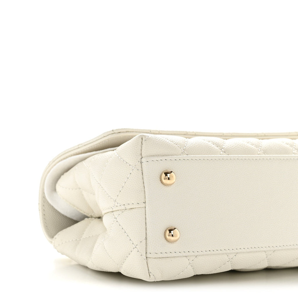 Chanel Caviar Quilted Mini Coco Handle Flap White